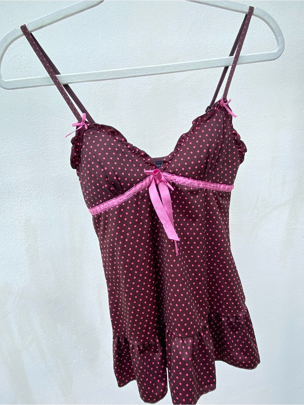 Y2K Rampage Brown & Pink Polkadot Coquette Tank Top Size Small